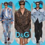 Три чоловічі образи Dolce & Gabbana з декорованим денімом, перфорованою сорочкою та джинсовою курткою з кольоровими аплікаціями