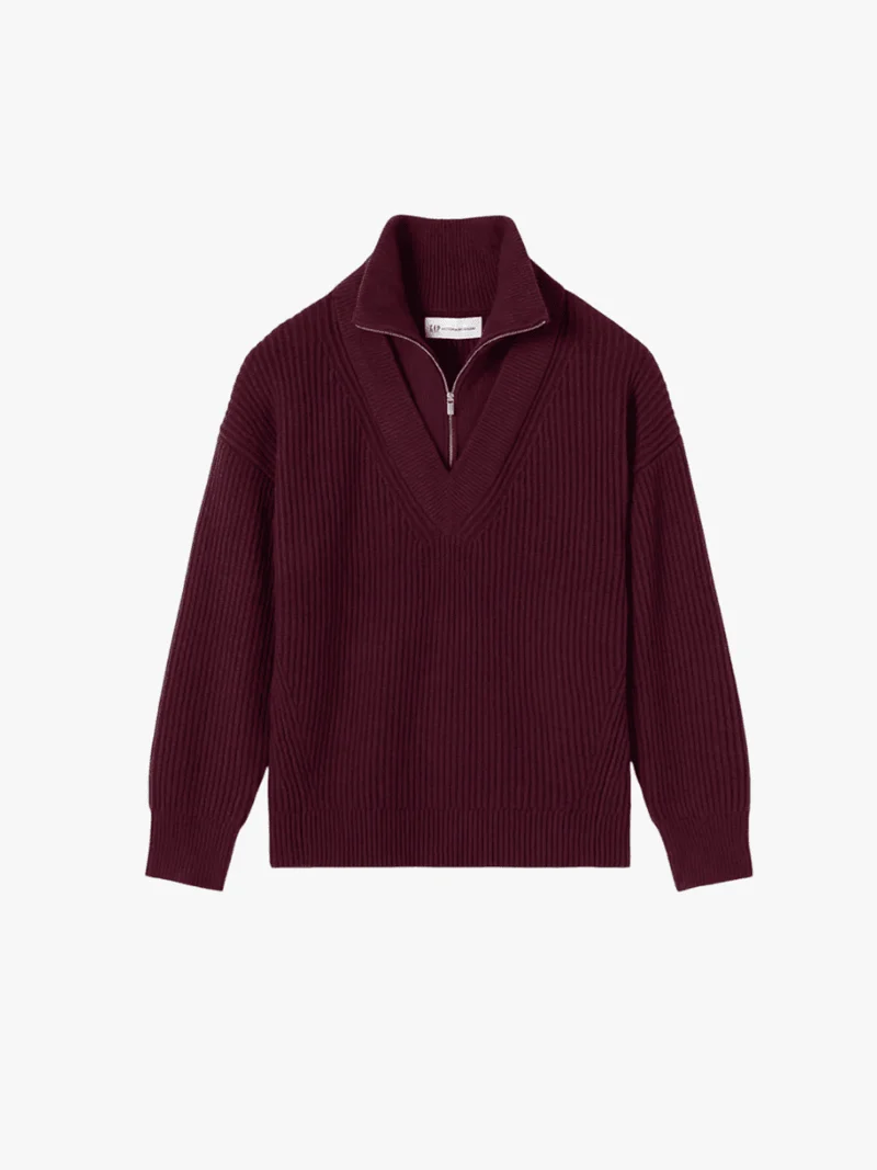 Бордовий светр з високим горлом і блискавкою з пряжі CashSoft Gap × Victoria Beckham