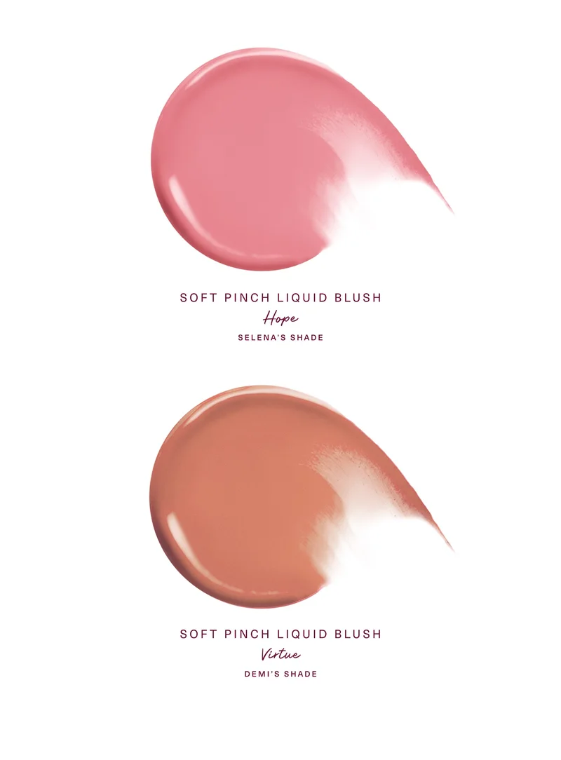 Свотчі рідких рум’ян Soft Pinch Liquid Blush відтінків Hope і Virtue